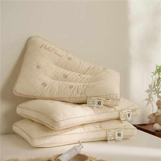 自然醒亚麻北极熊枕-棉麻绣花小熊枕头成人立体亚麻枕芯XK 商品图3