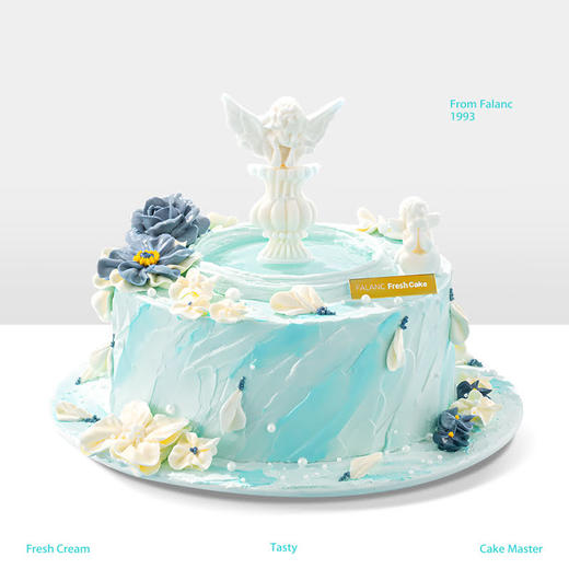 【蓝色许愿池】精美巴洛克风许愿池 白巧雕塑双生天使  慕斯夹心蛋糕 商品图0