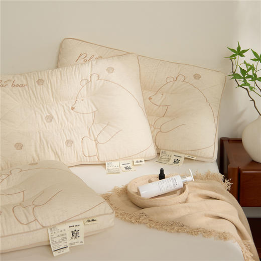 自然醒亚麻北极熊枕-棉麻绣花小熊枕头成人立体亚麻枕芯XK 商品图7