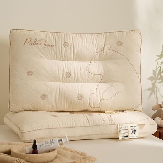 自然醒亚麻北极熊枕-棉麻绣花小熊枕头成人立体亚麻枕芯XK 商品图0