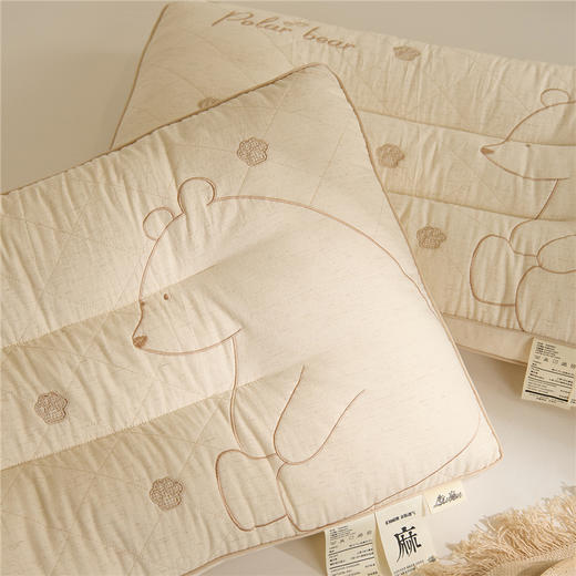 自然醒亚麻北极熊枕-棉麻绣花小熊枕头成人立体亚麻枕芯XK 商品图5