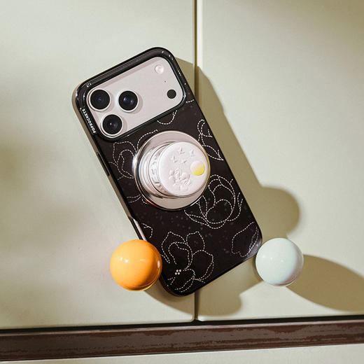 【马上有福】夜绽茶花 POPCASE手机壳 MagSafe Popcase磁吸款 黑色 植物花卉 iPhone17/16/15/14/13 商品图1
