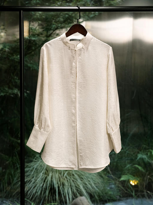 盛唐婧 | 新中式织金真丝百搭时尚款长衬衫-白色 商品图3