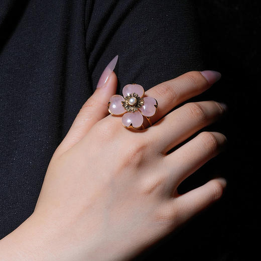 北京仓｜Goossens Paris-Trefle-天然粉色石英 珍珠 戒指［法国设计师］ 商品图0