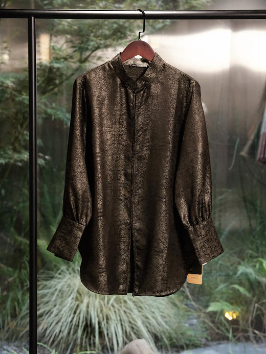 盛唐婧 | 新中式织金真丝百搭时尚款长衬衫-黑色 商品图4