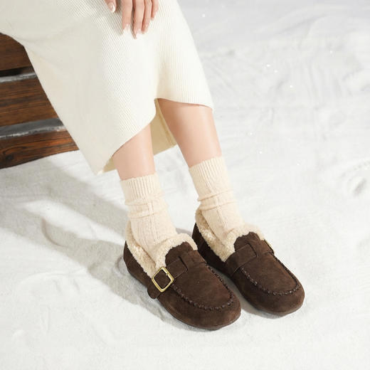 西村名物2025年冬季新款舒适平底厚绒内里保暖豆豆鞋毛毛鞋T25DM40101 商品图2