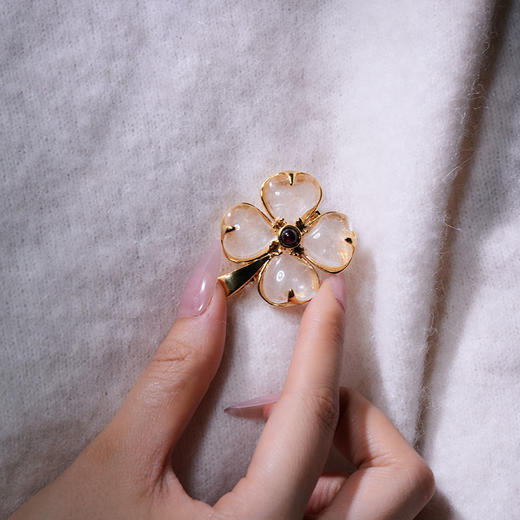 北京仓｜Goossens Paris-Trèfle-天然水晶 石榴石 胸针［法国设计师］ 商品图2