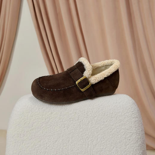 西村名物2025年冬季新款舒适平底厚绒内里保暖豆豆鞋毛毛鞋T25DM40101 商品图6