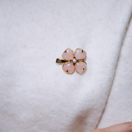 北京仓｜Goossens Paris-Trèfle-天然粉色石英 珍珠 胸针［法国设计师］ 商品图0