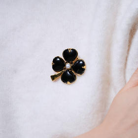 北京仓｜Goossens Paris-Trefle-天然黑色玛瑙 珍珠 胸针［法国设计师］