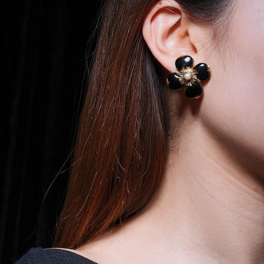 北京仓｜Goossens Paris-Trefle-天然黑色玛瑙 珍珠 耳夹（无需耳洞）［法国设计师］ 商品图2