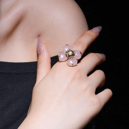 北京仓｜Goossens Paris-Trefle-天然粉色石英 珍珠 戒指［法国设计师］ 商品图2