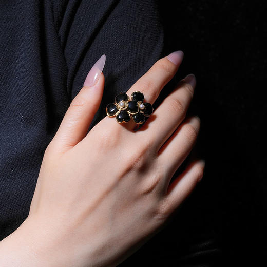北京仓｜Goossens Paris-TREFLE-四叶草 黑色玛瑙 戒指［法国设计师］ 商品图0