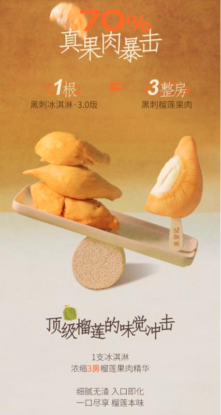 GH 来发记黑刺榴莲山竹雪糕马来西亚冰淇淋进口高含量果肉冰激凌6支装 商品图5