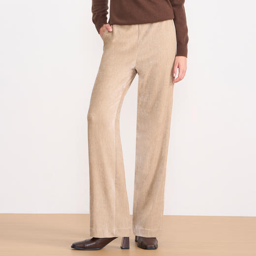 EITIE爱特爱气质燕麦色高腰显瘦休闲裤雪尼尔直筒裤冬季新款D2505909 商品图3