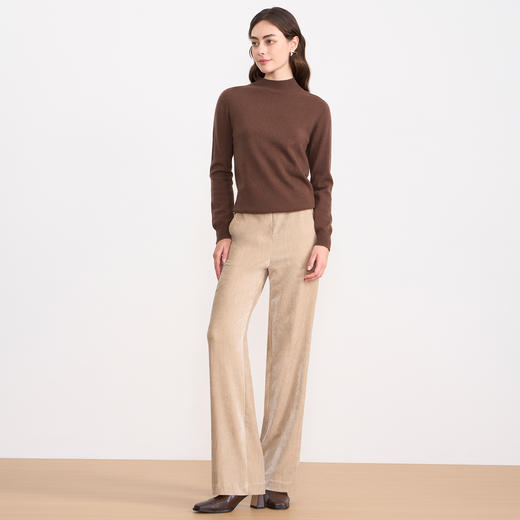 EITIE爱特爱气质燕麦色高腰显瘦休闲裤雪尼尔直筒裤冬季新款D2505909 商品图1