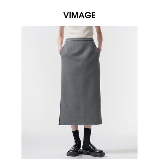VIMAGE纬漫纪极简静奢轻职场廓形质感灰色开叉半身裙2026春季新款V2506201 商品图3