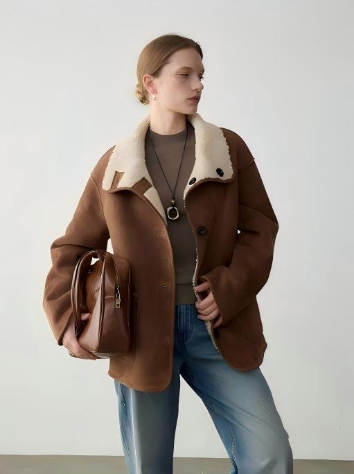 Gemma仿麂皮羊羔毛两面穿环保皮草外套 商品图0