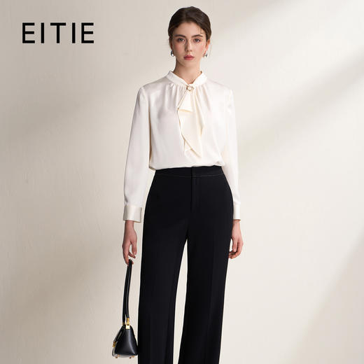 EITIE爱特爱设计感飘带职业通勤干练珠光衬衫上衣2026春季新款A2613109 商品图0