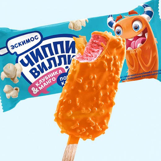 俄罗斯进口沃斯托克海象牌焦糖爆米花脆皮草莓芒果味冰淇淋10支*65g/袋 商品图2