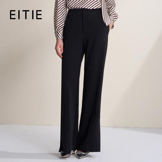 EITIE爱特爱时尚干练通勤黑色高腰百搭微喇休闲裤2026春季新款A2605101 商品图0