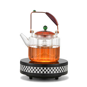 新品晋芳电陶炉茶炉家用智能烧水炉1500瓦静音电炉围炉煮茶器套装小芳精灵X7(元墨方棋)+透明色玻璃壶