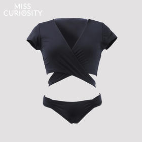 好奇蜜斯性感系带泳衣套装分体式泳装度假休闲黑色内衣裤套装女夏-杰西卡