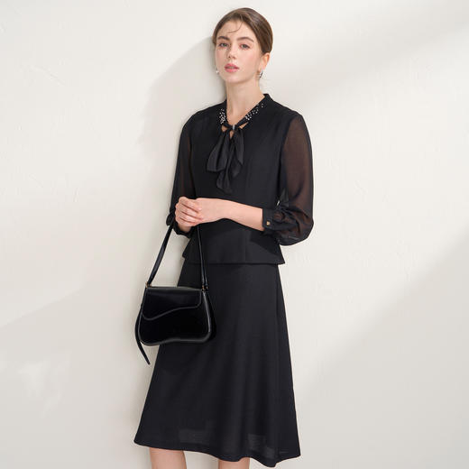【朦胧纱】EITIE爱特爱通勤优雅假两件飘带法式连衣裙2026春新款A2607123 商品图2