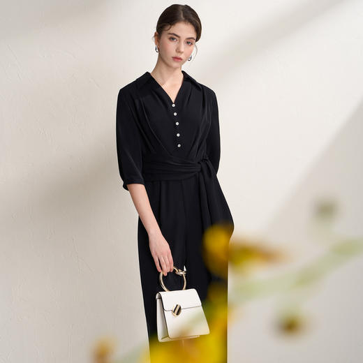 EITIE爱特爱法式优雅设计感复古通勤风V领气质连体裤2026春季新款A2612101 商品图1