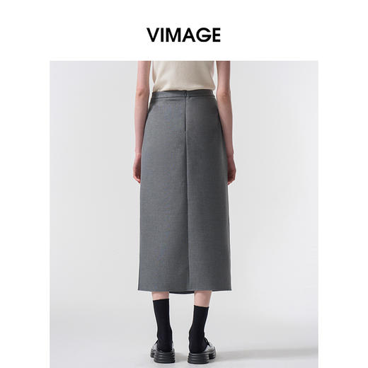VIMAGE纬漫纪极简静奢轻职场廓形质感灰色开叉半身裙2026春季新款V2506201 商品图4