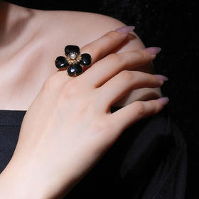 北京仓｜Goossens Paris-Trefle-天然黑色玛瑙 珍珠 戒指［法国设计师］