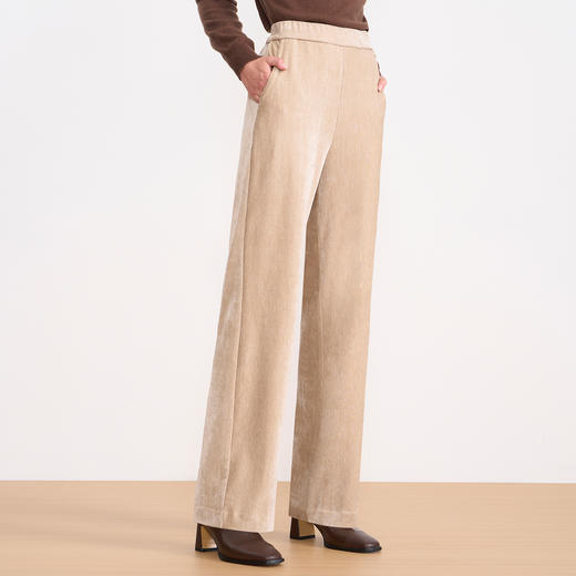 EITIE爱特爱气质燕麦色高腰显瘦休闲裤雪尼尔直筒裤冬季新款D2505909 商品图2