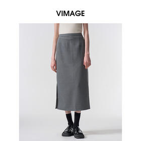VIMAGE纬漫纪极简静奢轻职场廓形质感灰色开叉半身裙2026春季新款V2506201