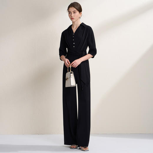 EITIE爱特爱法式优雅设计感复古通勤风V领气质连体裤2026春季新款A2612101 商品图2