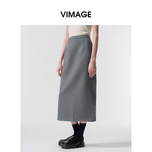 VIMAGE纬漫纪极简静奢轻职场廓形质感灰色开叉半身裙2026春季新款V2506201 商品图2