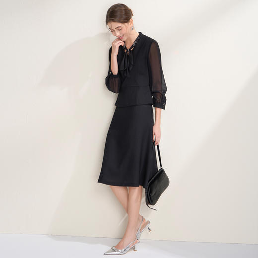 【朦胧纱】EITIE爱特爱通勤优雅假两件飘带法式连衣裙2026春新款A2607123 商品图3