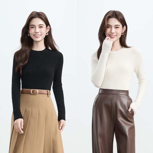 VogoPetite 100%山羊绒 圆领打底显瘦针织衫 BP141F1109 商品图0