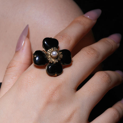 北京仓｜Goossens Paris-Trefle-天然黑色玛瑙 珍珠 戒指［法国设计师］ 商品图2