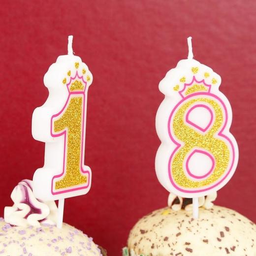 亚马逊 皇冠造型 数字生日蜡烛 镀金粉带亮片蜡烛蛋糕装饰 商品图0