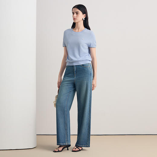 EITIE爱特爱通勤百搭柔软舒适圆领短袖针织衫2026春季新款8501211 商品图2