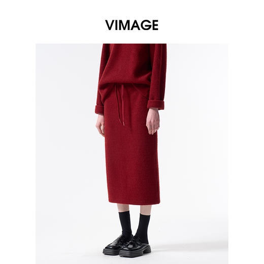 VIMAGE纬漫纪休闲直筒包臀显瘦氛围感红色针织半身裙2026春季新款V2506202 商品图2