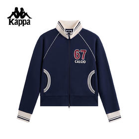 Kappa 运动外套女新款复古立领针织开衫学院风撞色夹克K0G22WK01