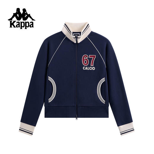 Kappa 运动外套女新款复古立领针织开衫学院风撞色夹克K0G22WK01 商品图0
