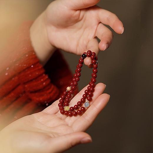 五行朱砂多宝 高含量紫金砂 五行流转白水晶蜜蜡海蓝宝等加持 送人送礼自己父母佩戴本命年  双圈朱砂手串 商品图3