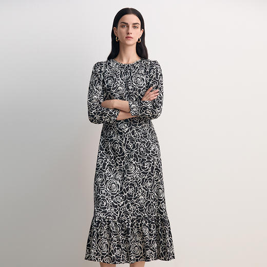 EITIE爱特爱精致法式印花收腰显瘦鱼尾下摆连衣裙2026春季新款8507208 商品图3