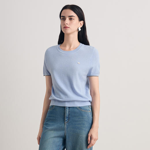 EITIE爱特爱通勤百搭柔软舒适圆领短袖针织衫2026春季新款8501211 商品图4