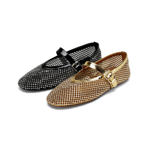 Westory2026年春季水晶渔网平底芭蕾鞋镂空平底玛丽珍休闲单鞋W26AH51031 商品图0