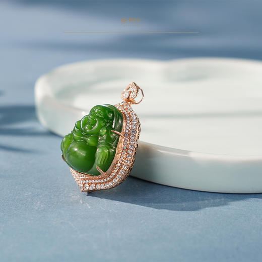 「鎏金岁月」系列【晏舒】金镶碧玉佛公吊坠 商品图4