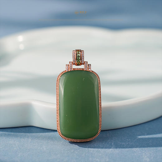 「鎏金岁月」系列【萃溦】金镶粉青玉牌 商品图2