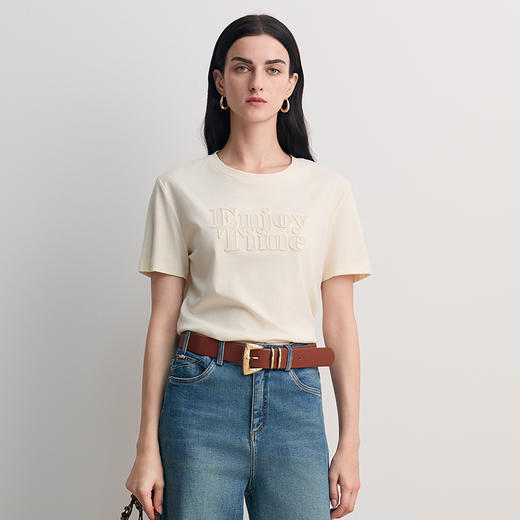 EITIE爱特爱简约logo印花短袖T恤女宽松显瘦圆领上衣2026春季新款8502203 商品图3